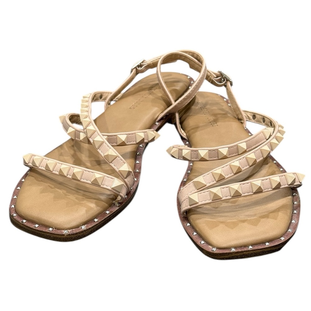SINCERELY JULES Vega SZ 9 Flat Sandals Studded Slip-on Slides Misty Rose